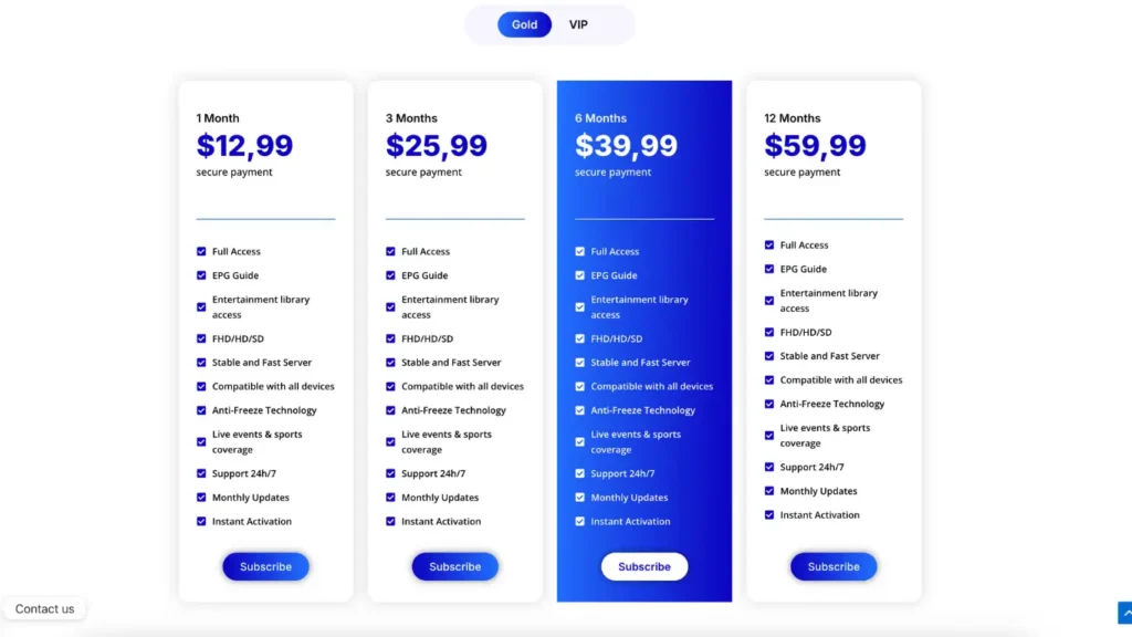 Subscription plans with pricing details